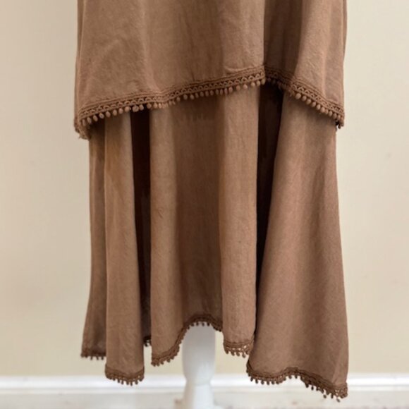 Cristina Vergani Brown Linen Spaghetti Strap Dress Sz XL - Picture 5 of 11